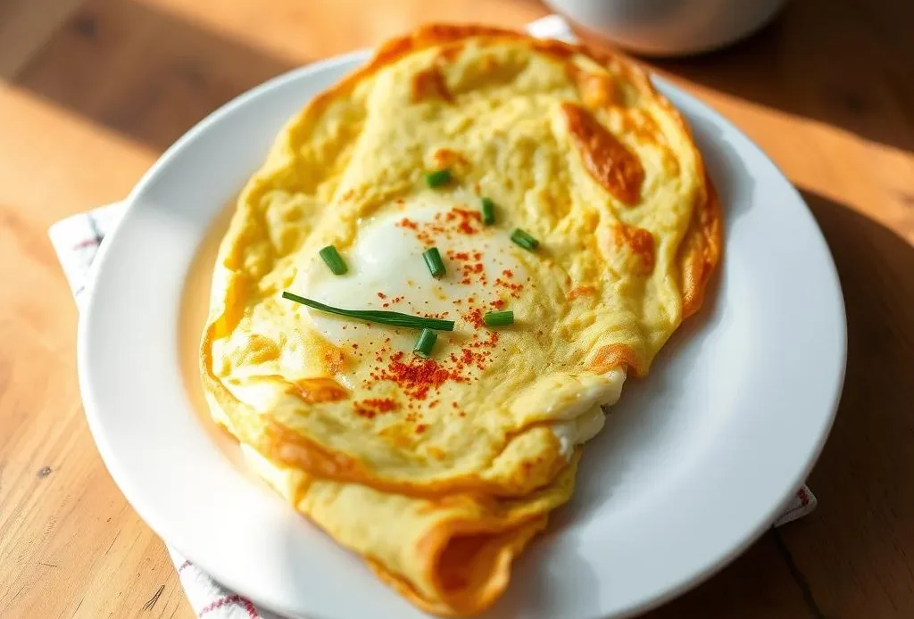 a fluffy and perfectly cooked 4 egg omelette filled with cheese and herbs.