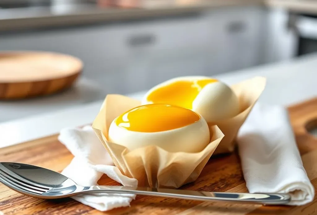 perfectly poached eggs cooked in an air fryer