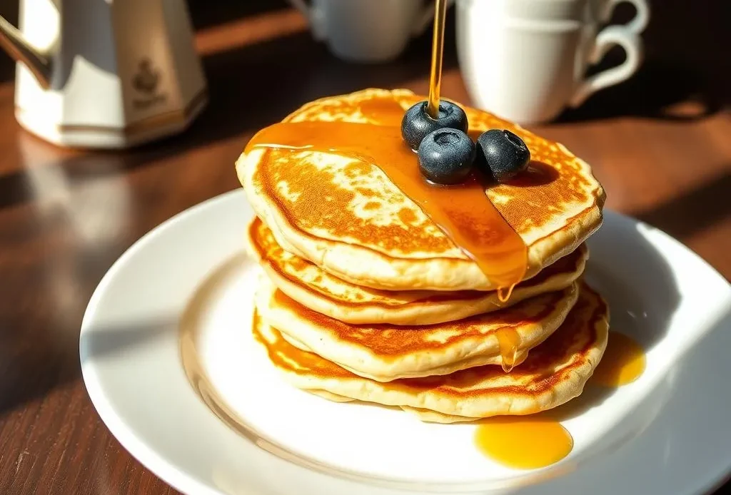 stack of fluffy 3 ingredient ricotta pancakes on a plate.