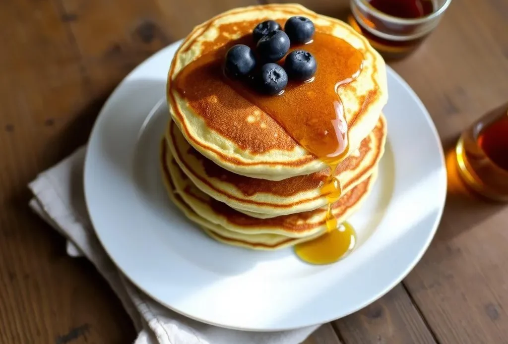 stack of fluffy almond flour ricotta pancakes on a plate